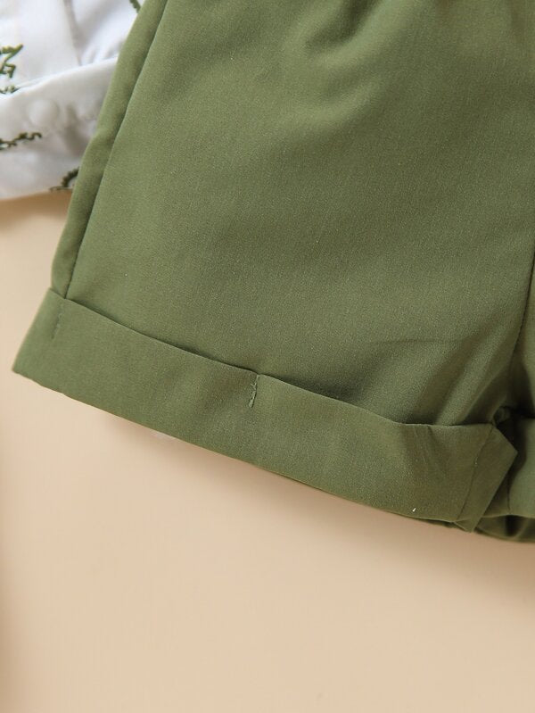 Conjunto de 2 piezas para bebé niños, body y shorts con tirantes