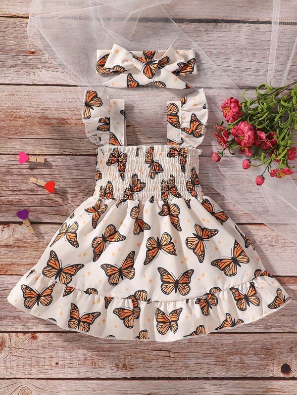 Set de dos piezas para bebé niña, vestido y lazo