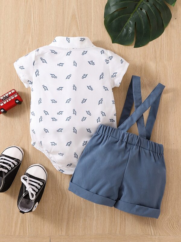 Conjunto de 2 piezas para bebé niños, body y shorts con tirantes