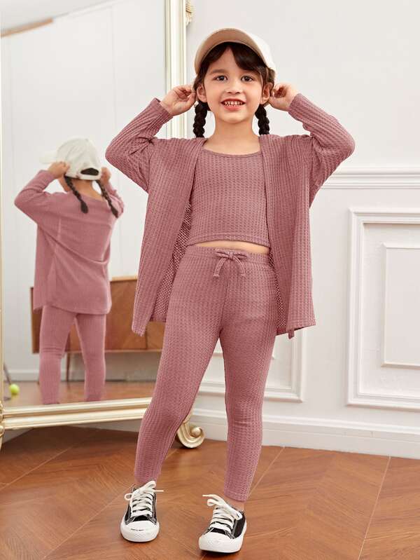 Set de 3 piezas para niñas pequeñas, blusa, sobretodo y leggins