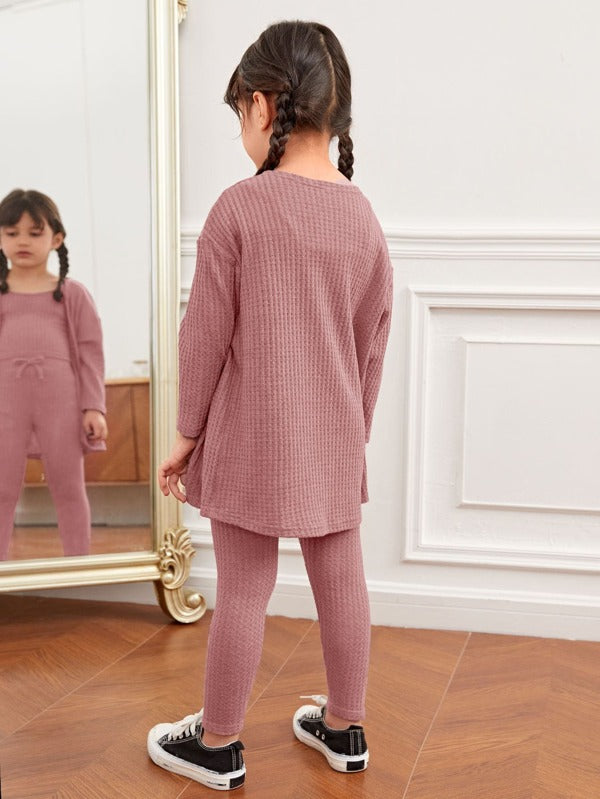 Set de 3 piezas para niñas pequeñas, blusa, sobretodo y leggins