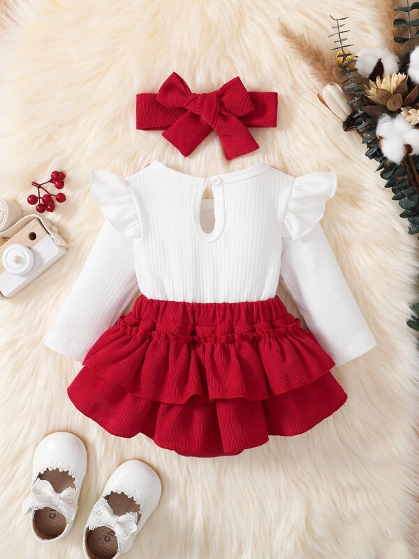 Set de 2 piezas para bebé niña, body con short y tirante más lazo