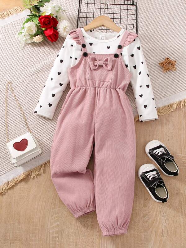 Conjunto de 2 piezas para niñas pequeñas, sweater y overall