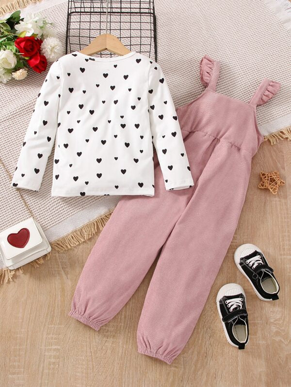 Conjunto de 2 piezas para niñas pequeñas, sweater y overall