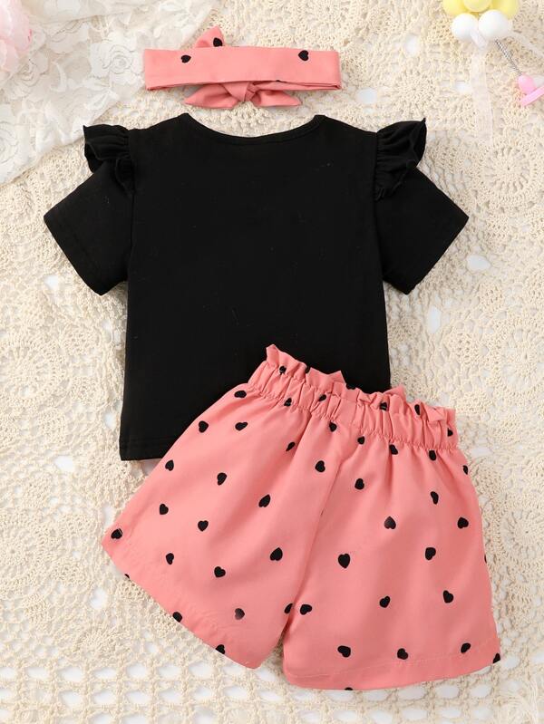 Set de 3 piezas para bebé y niñas pequeñas, franela, short y diadema
