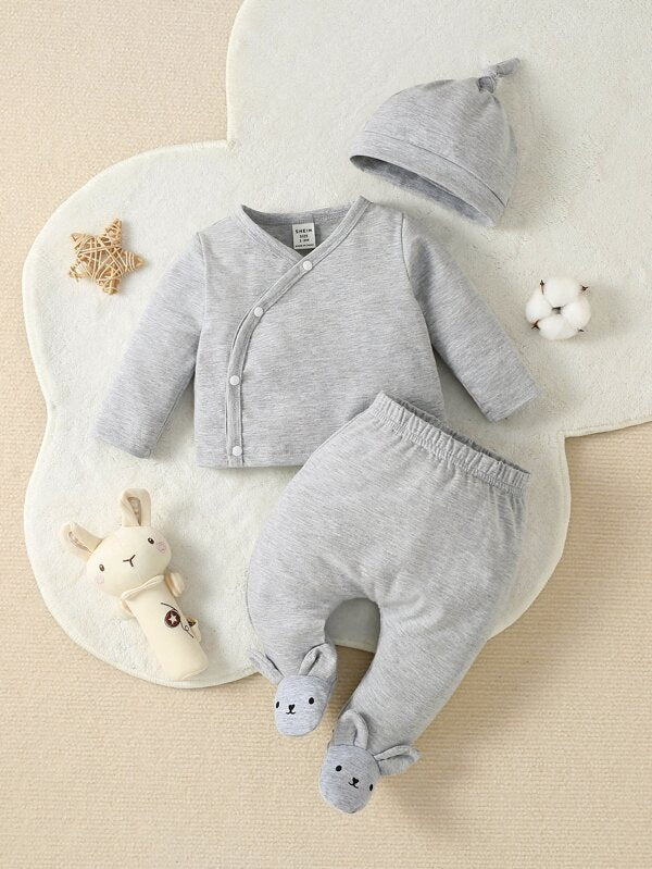 Set de 3 piezas para bebé niño, sweater, mono y gorro
