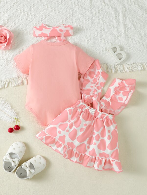 Set de 3 piezas para bebé niña, body, falda y lazo
