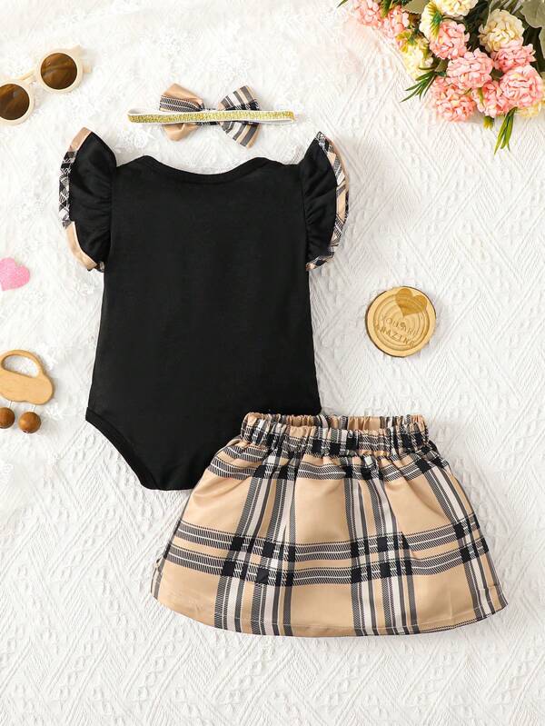 Set de 3 piezas para bebé niña, body, falda y diadema
