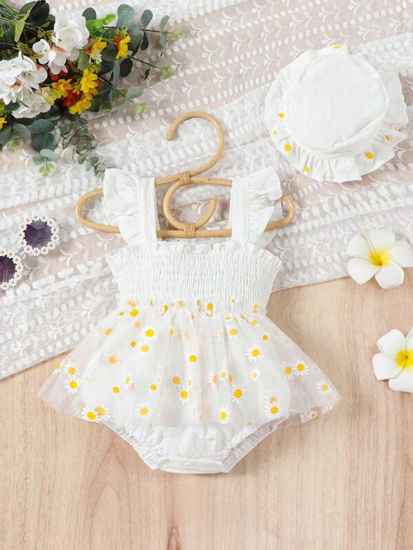 Set 2 piezas para bebé, vestido-body y sombrero