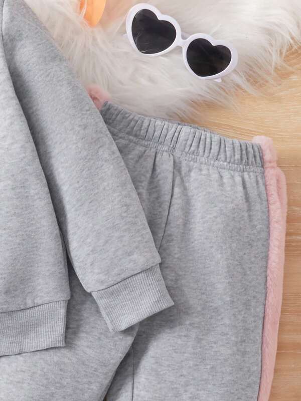 Conjunto de 2 piezas para niñas pequeñas, sweater y joggers
