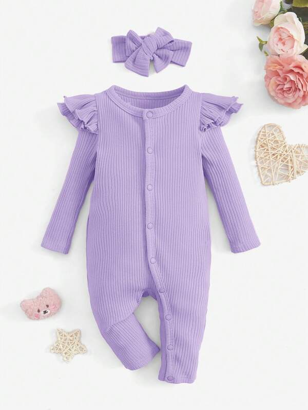 Set de 2 piezas para bebé niña, mameluco y lazo