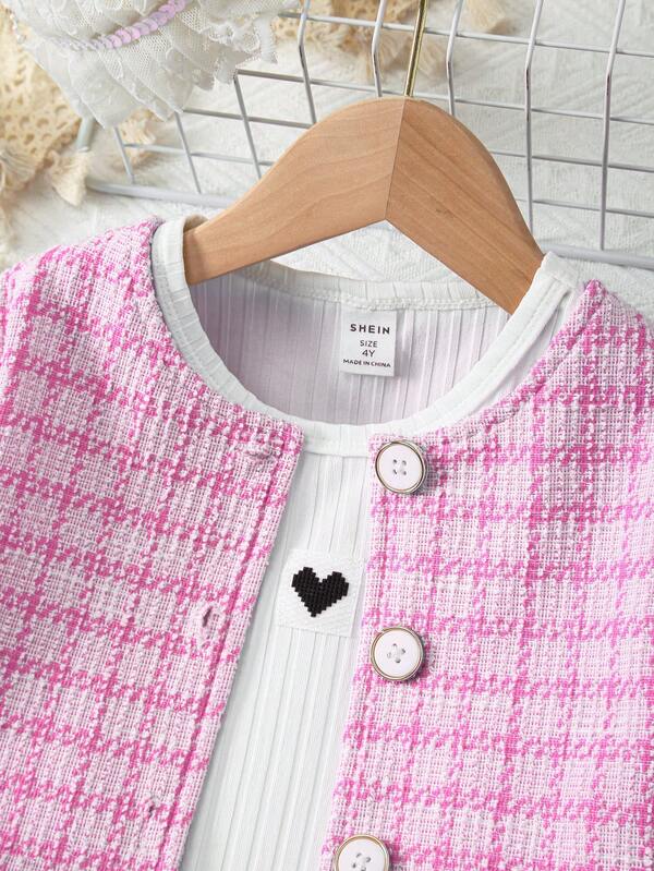 Conjunto de 4 piezas para niñas pequeñas, chaqueta, blusa y falda con cinturón