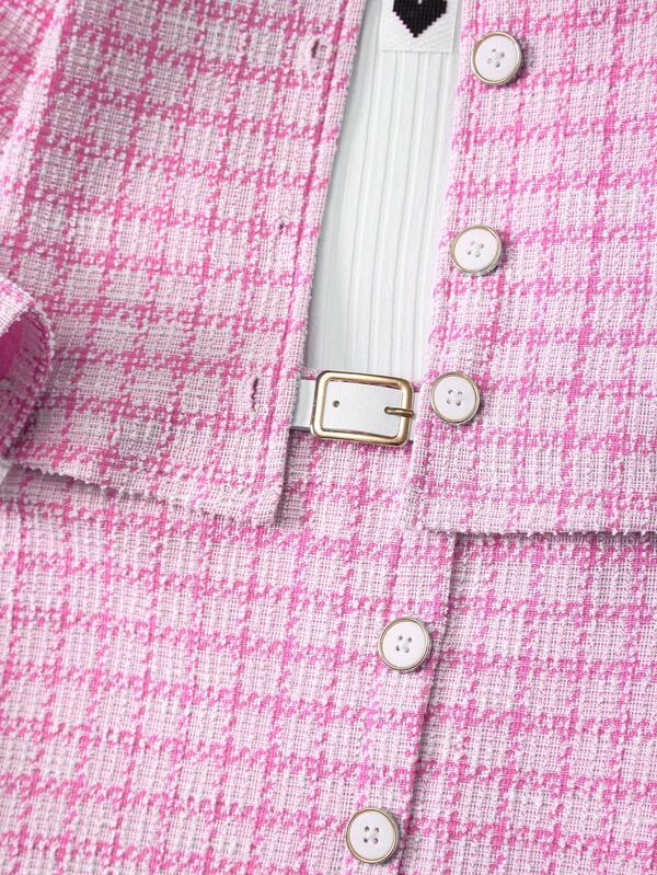 Conjunto de 4 piezas para niñas pequeñas, chaqueta, blusa y falda con cinturón
