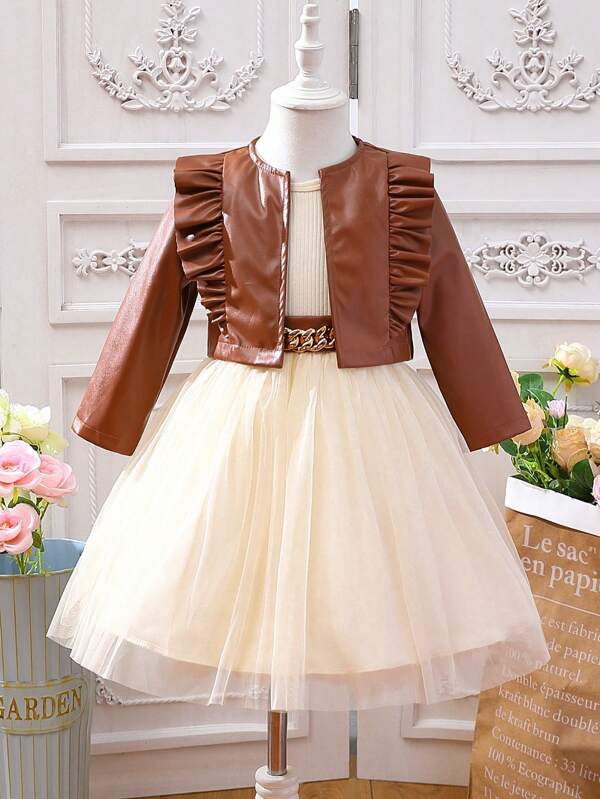 Conjunto de 2 piezas para niñas pequeñas, vestido y chaqueta