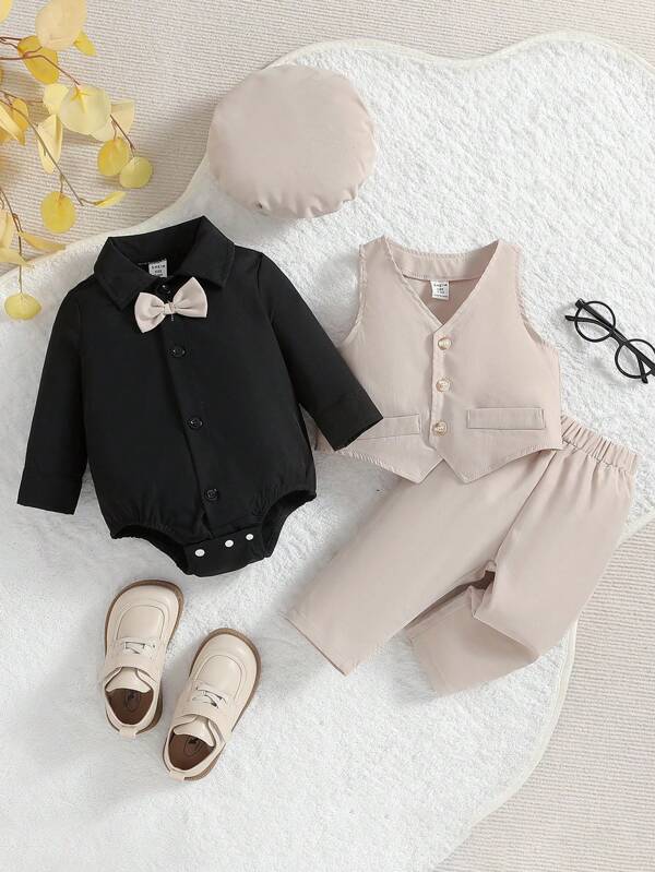 Set de 3 piezas para bebé y niños pequeños, body, chaleco y pantalón