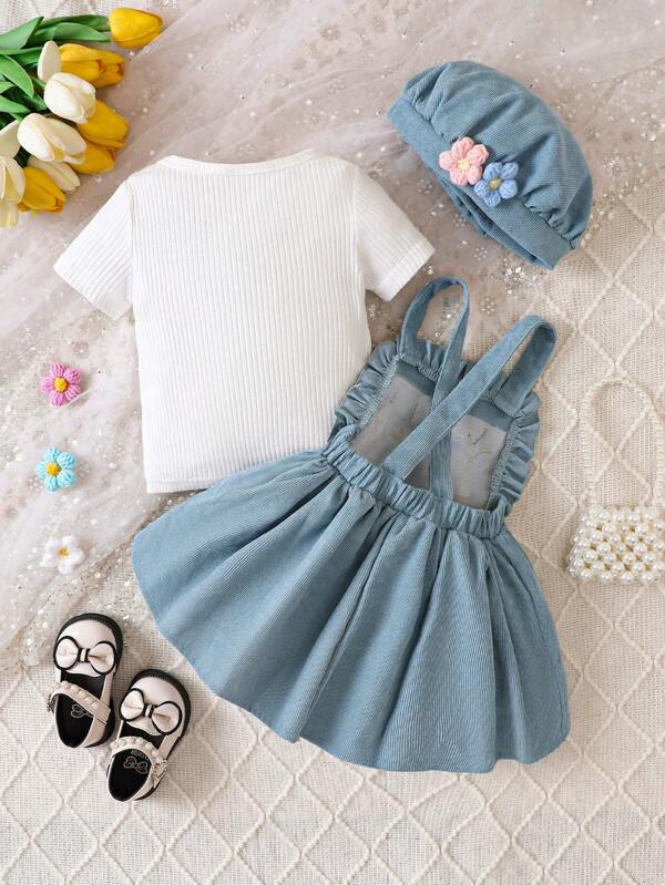 Conjunto de 3 piezas para bebé y niñas pequeñas, blusa, vestido y bohina
