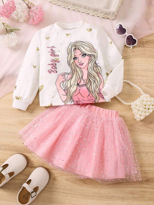 Conjunto de 2 piezas para niñas pequeñas, sweater y falda