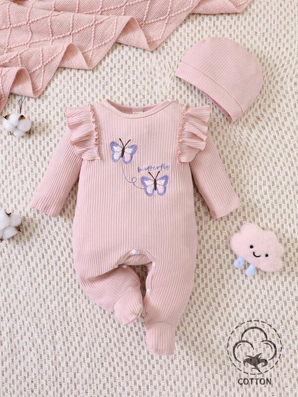 Set de 2 piezas para bebé niña, mameluco y gorro