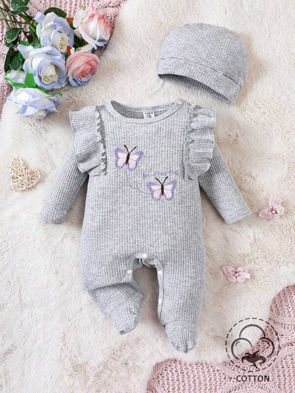 Set de 2 piezas para bebé niña, mameluco y gorro