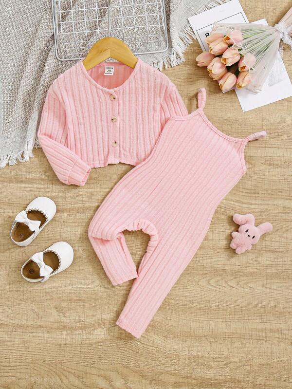 Conjunto de 2 piezas para bebé y niñas pequeñas, enterizo y sweater