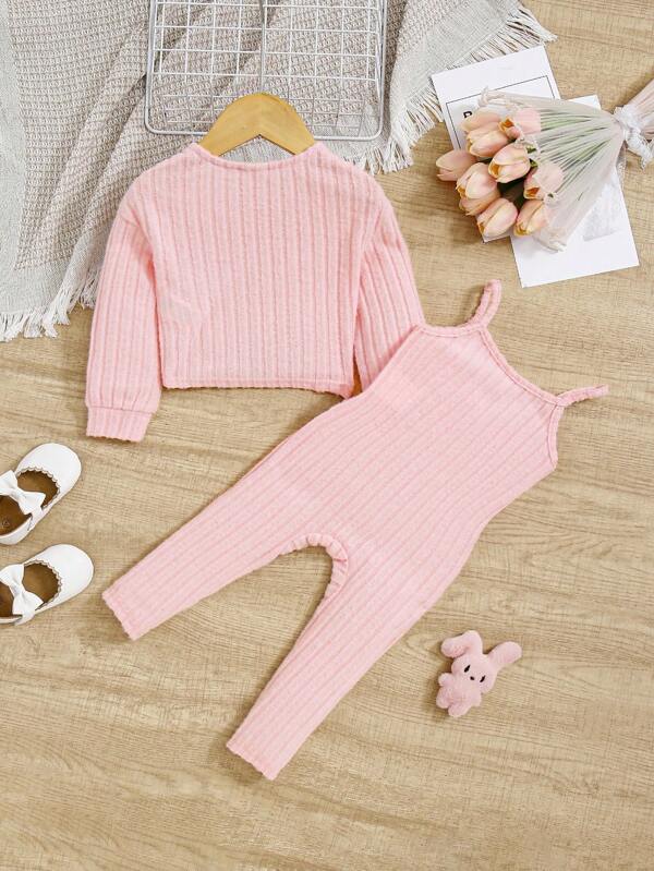 Conjunto de 2 piezas para bebé y niñas pequeñas, enterizo y sweater