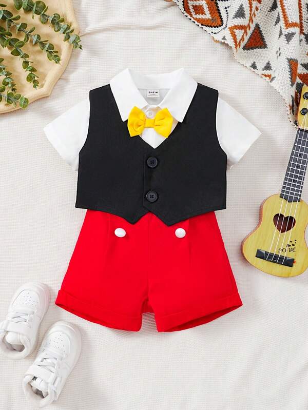 Set de 3 piezas para bebé y niño pequeño, camisa, shorts y chaleco