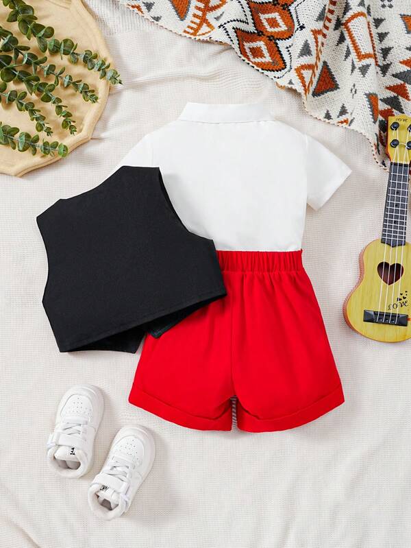Set de 3 piezas para bebé y niño pequeño, camisa, shorts y chaleco