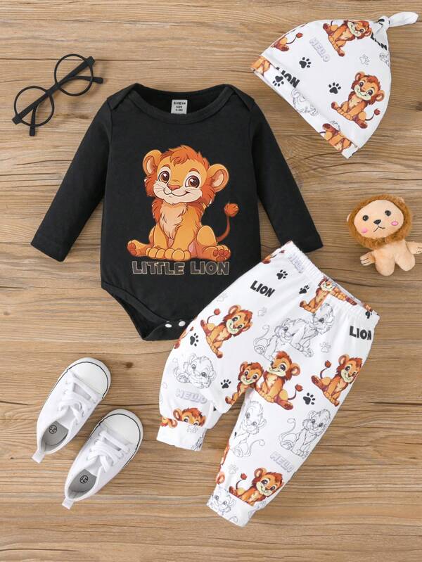 Set de 3 piezas para bebé y niños pequeños, body, mono y gorro