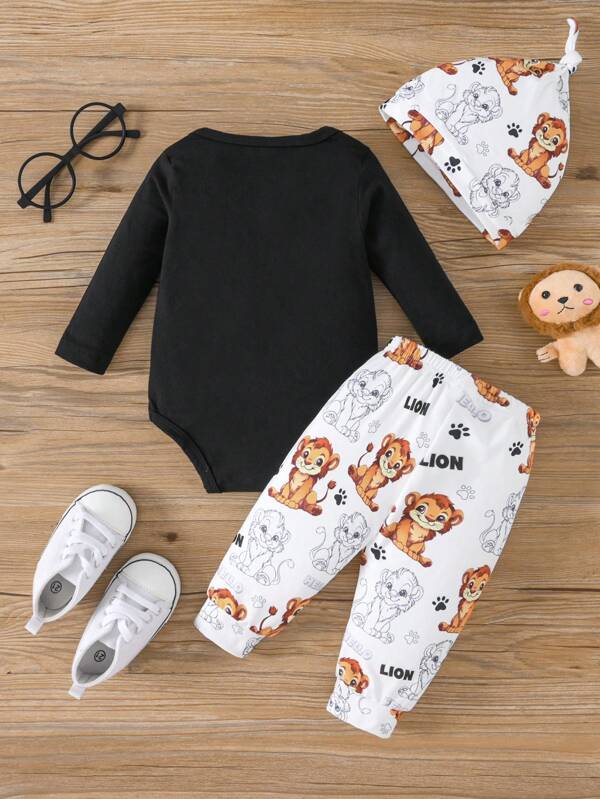 Set de 3 piezas para bebé y niños pequeños, body, mono y gorro