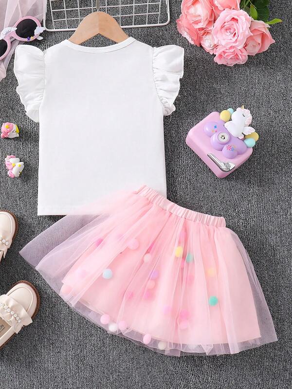 Conjunto de 2 piezas para niñas pequeñas, blusa y falda