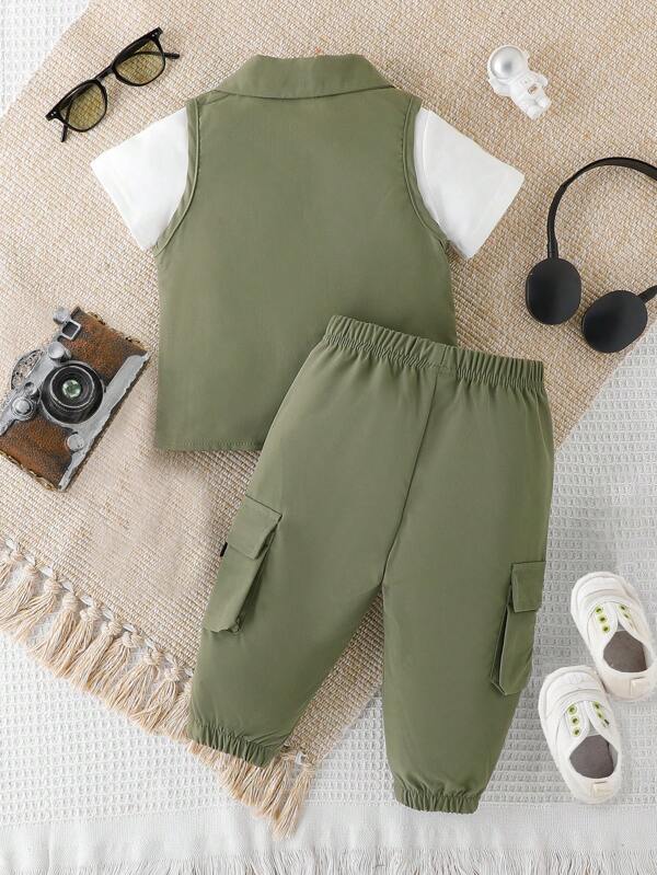 Set de 3 piezas para bebé y niños pequeños, franela, chaleco y joggers