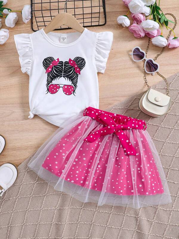 Conjunto de 2 piezas para niñas pequeñas, blusa y falda
