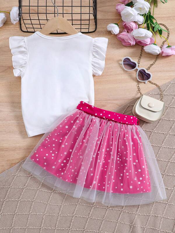Conjunto de 2 piezas para niñas pequeñas, blusa y falda
