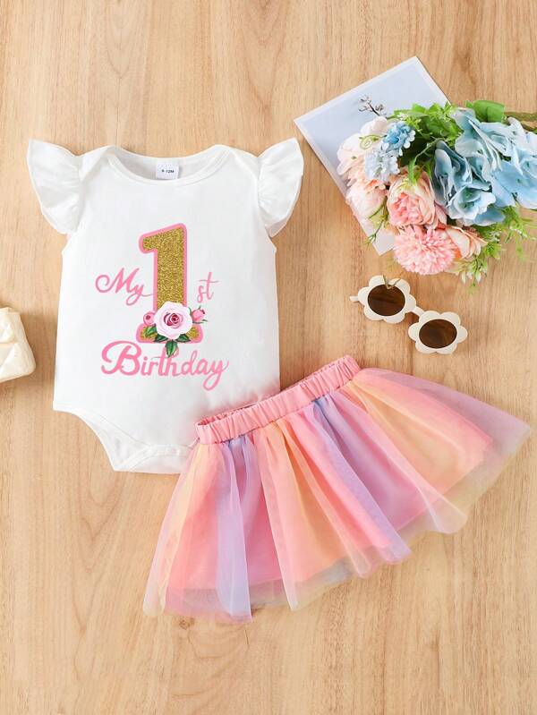 Conjunto de 2 piezas para bebé, body y falda