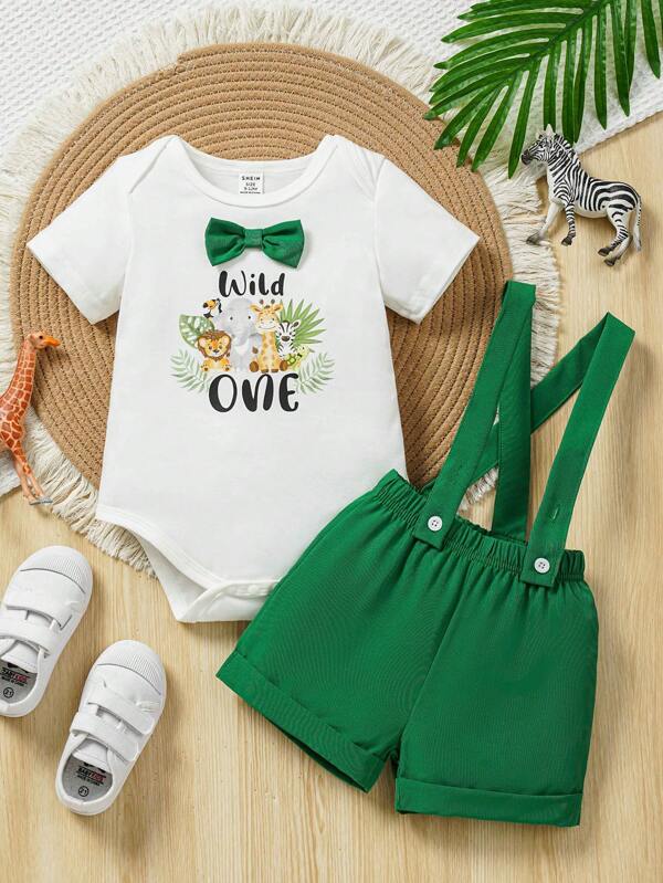 Conjunto de 2 piezas para bebé y niños pequeños, body y shorts con tirantes