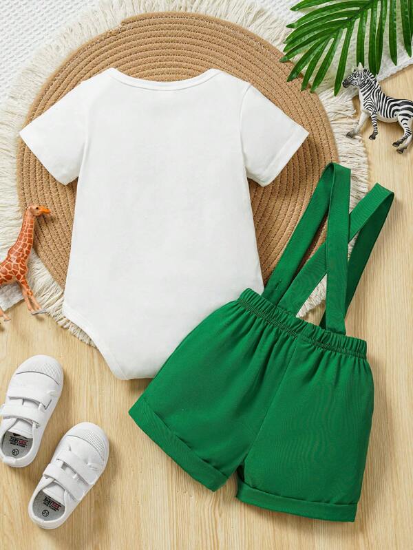 Conjunto de 2 piezas para bebé y niños pequeños, body y shorts con tirantes