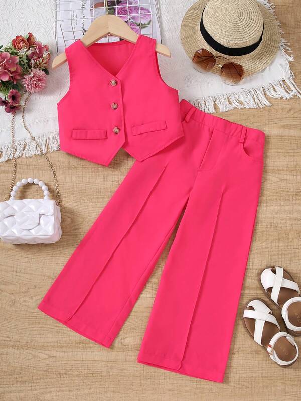 Conjunto 2 piezas para niñas pequeñas, chaleco y pantalón