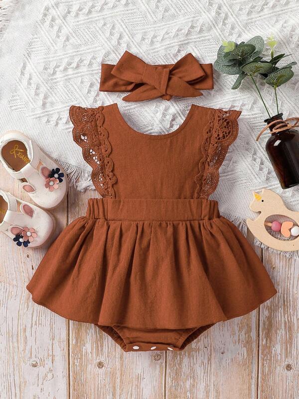 Set de 2 piezas para bebé niña, vestido y lazo