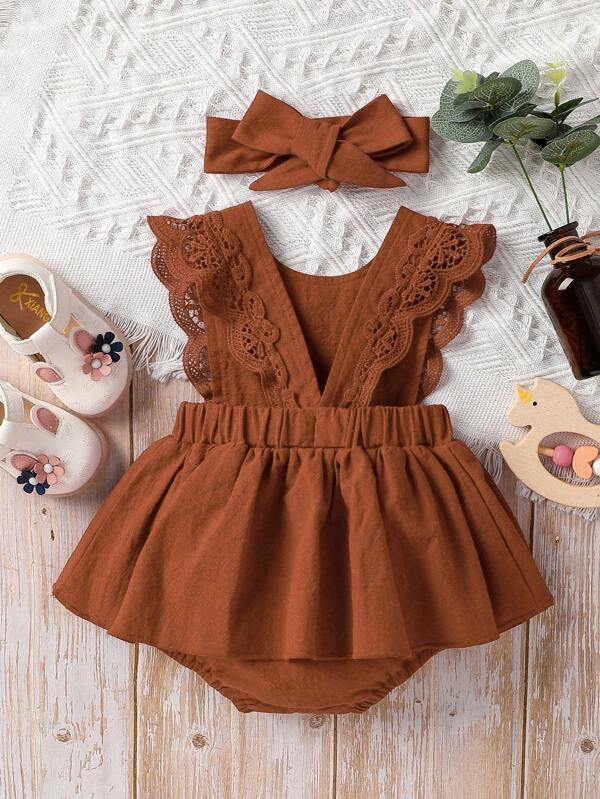 Set de 2 piezas para bebé niña, vestido y lazo
