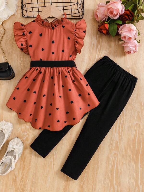 Conjunto de 2 piezas para niñas pequeñas, blusa y leggins