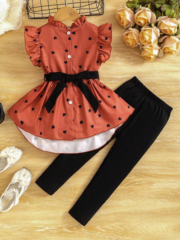 Conjunto de 2 piezas para niñas pequeñas, blusa y leggins