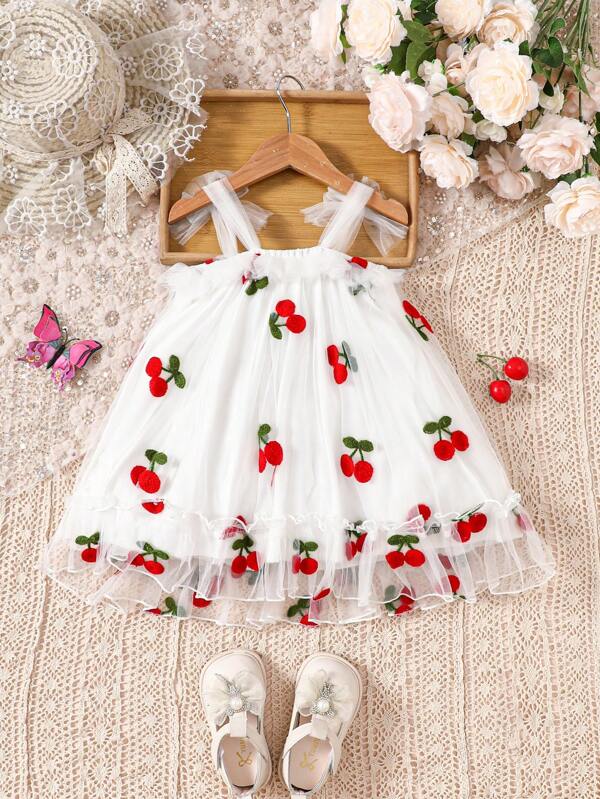 Vestido de cerezas para bebé y niñas pequeñas
