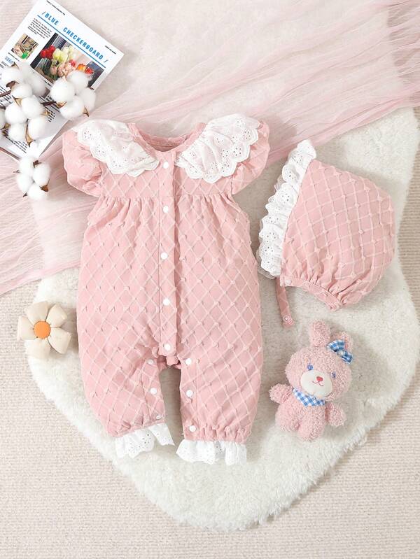 Set de 2 piezas para bebé niña, mameluco y gorro