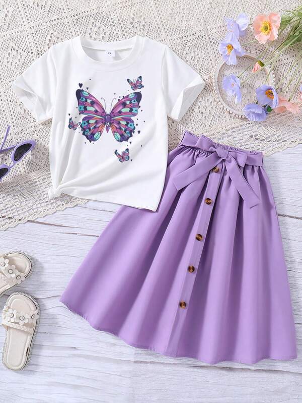Conjunto de 2 piezas para niñas pequeñas, franela y falda
