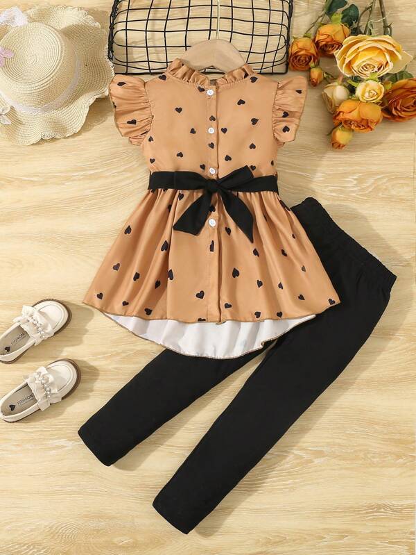 Conjunto de 2 piezas para niñas pequeñas, blusa y leggins