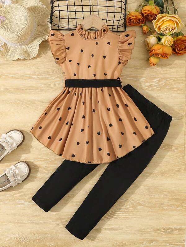 Conjunto de 2 piezas para niñas pequeñas, blusa y leggins