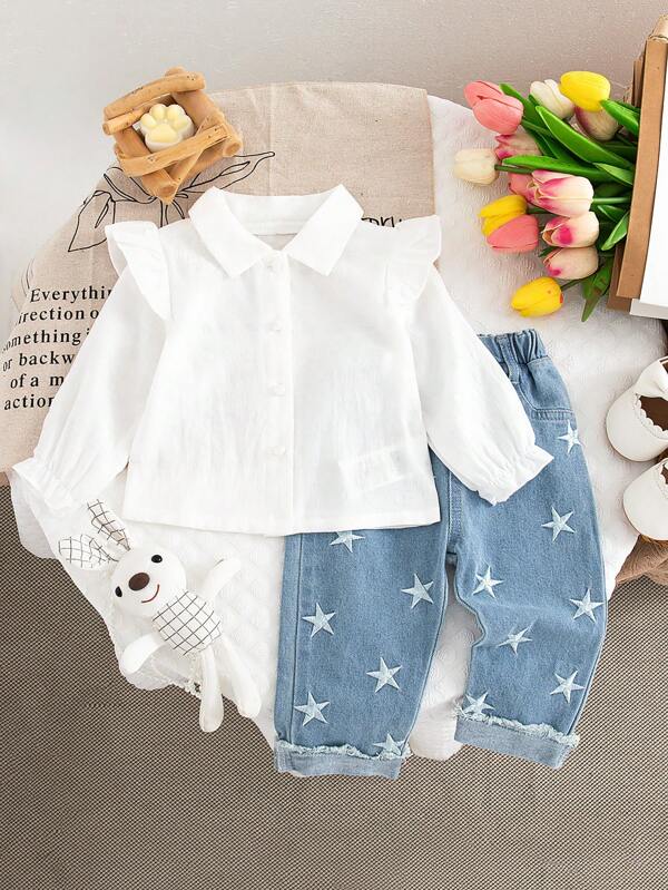 Conjunto de 2 piezas para bebé y niñas pequeñas, camisa y pantalón