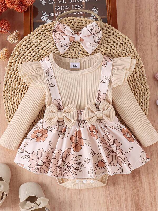 Set de 2 piezas para bebé niña, body-vestido con lazo
