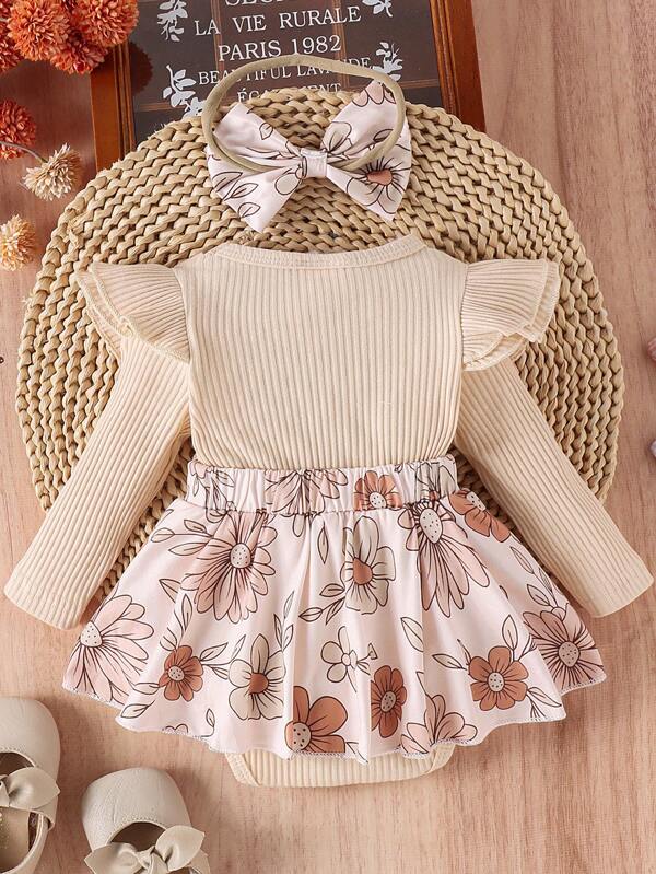 Set de 2 piezas para bebé niña, body-vestido con lazo