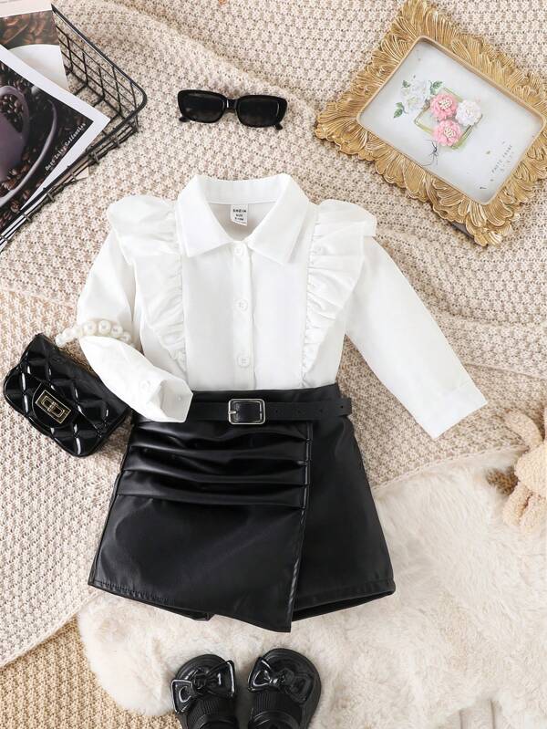 Conjunto de 2 piezas para bebé y niñas pequeñas, camisa y falda-short